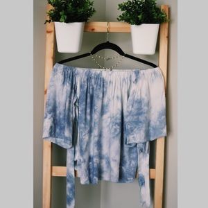 Blue tye-dye off the shoulder top
